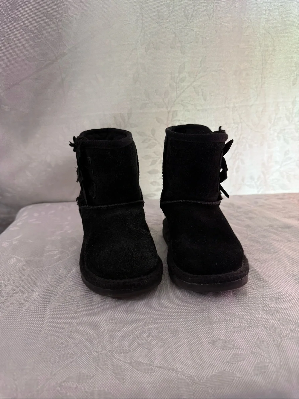 Koolaburra Black Suede Girls' Bow Accent Winter Boots